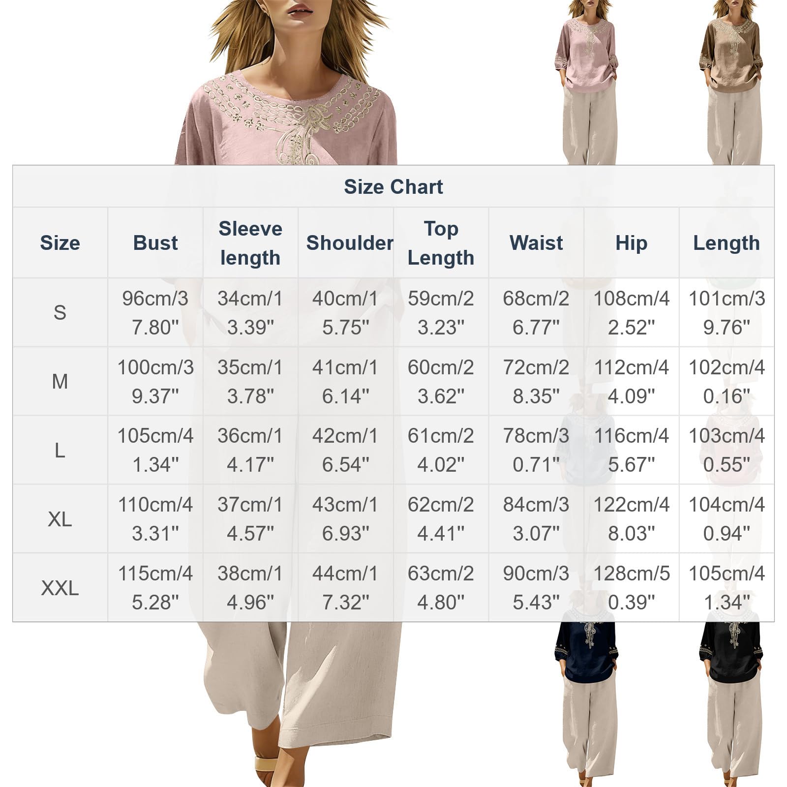 Ensemble Lin Femme 2 Pieces Chic Et Elegant Été,Ensemble Femme Pantalon Et Haut Fluide Broderie Deux Pièces Survetement Manches Courtes Bohème Outfit Set Léger Décontracté De Plage