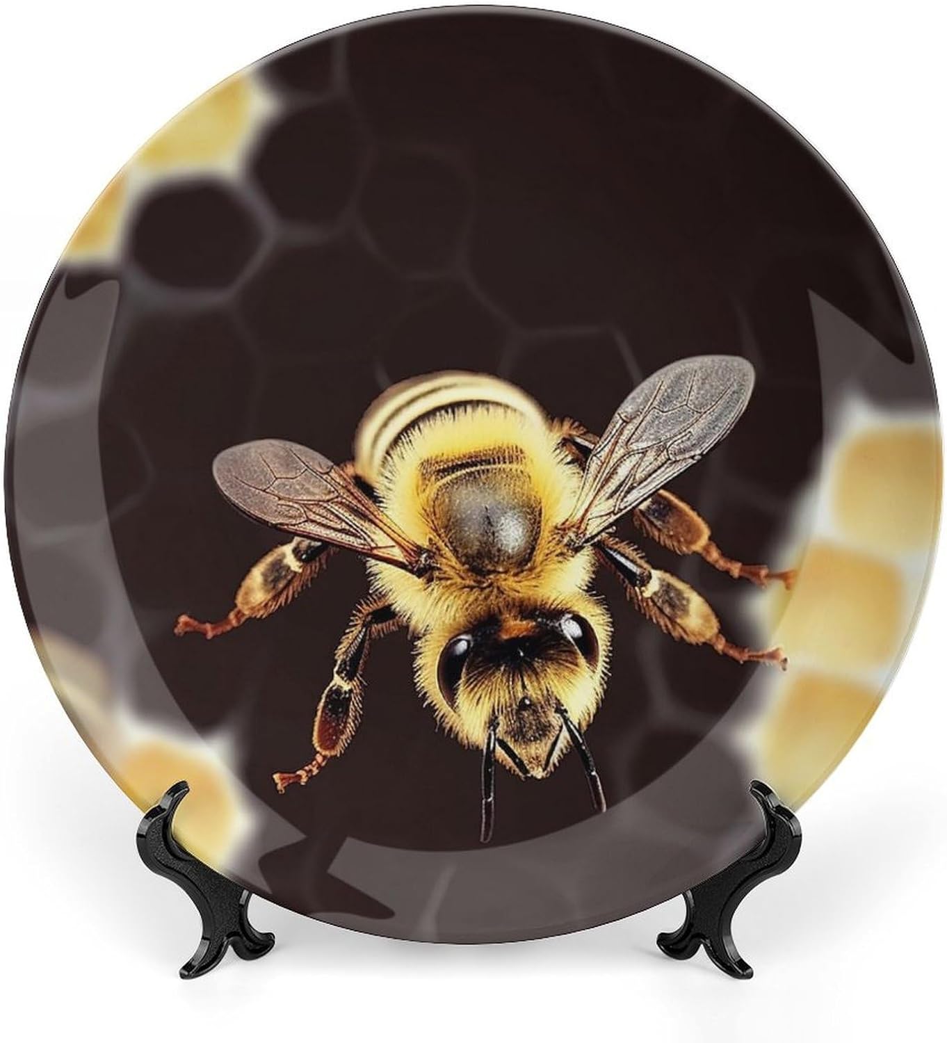 Wild Animal Bee Ceramic Decorative Plate for Home, Bone China Plates | Chinese Style Decorative Dish with Stand, Dinner Plates Art Crafts for Wall Decor, Collections Plate with Hook 10inch
