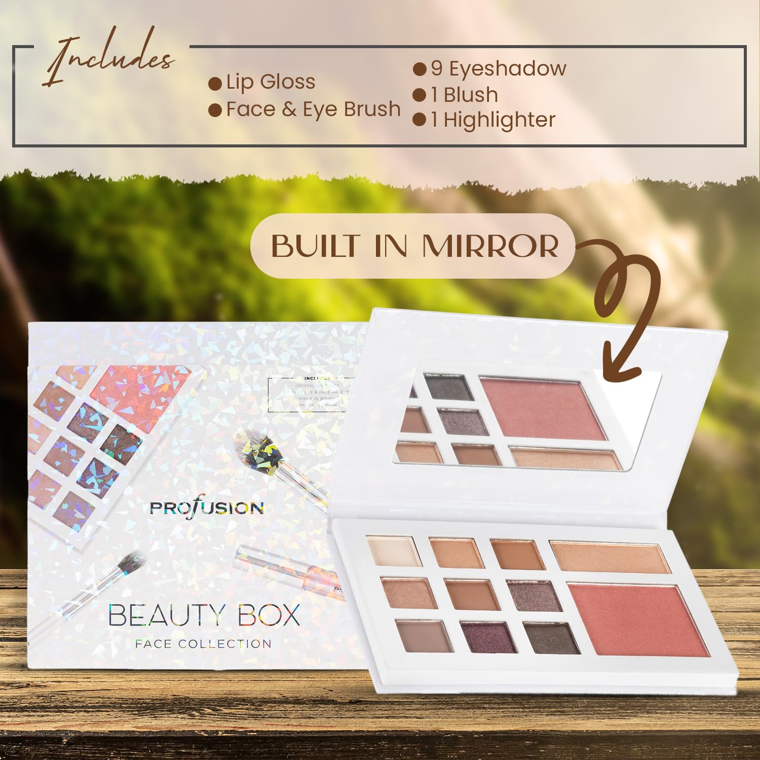 Profusion Cosmetics Beauty Box Face Collection - Compact Full Face Palette with Neutral Eyeshadows, Blush, Highlighter, Lip Gloss & 2 Application Brushes With Built-In Mirror, Vegan & Cruelty-Free - Image 5