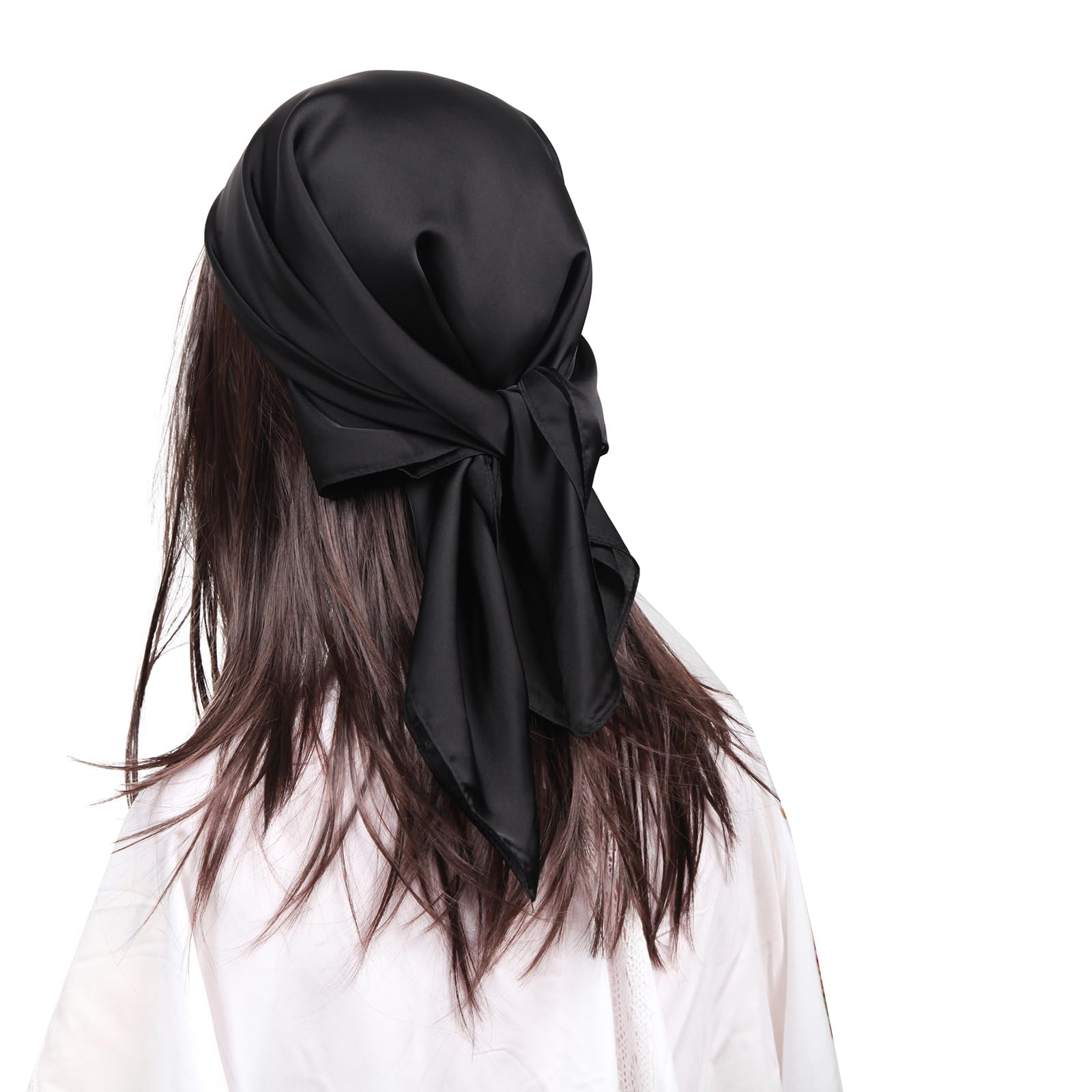 Meanbeauty Women's Black Head Scarf For Like Silk Scarf Square Scarves Satin Bandanas Neck Scarfs 27.5 Inch With Gift Packed