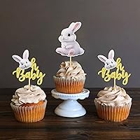 Vista 7 de Ercadio 24 piezas de decoración para tartas, con temática de conejo de Pascua para cumpleaños de primavera, suministros de fiesta de baby shower