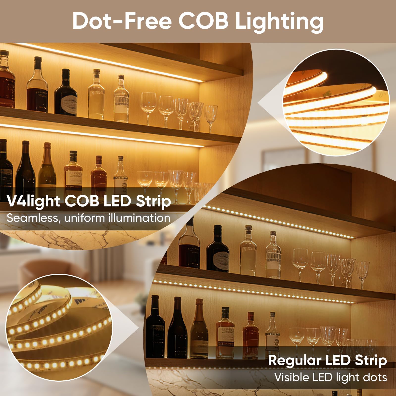 V4light Smart LED Strip Lighting Kit, 24V Dimmable CCT 2700K-6500K 408LEDs/m, Tuya APP & Voice Control, IP20 Indoor LED Strip Light with Driver & Smart Voice Controller (5m)