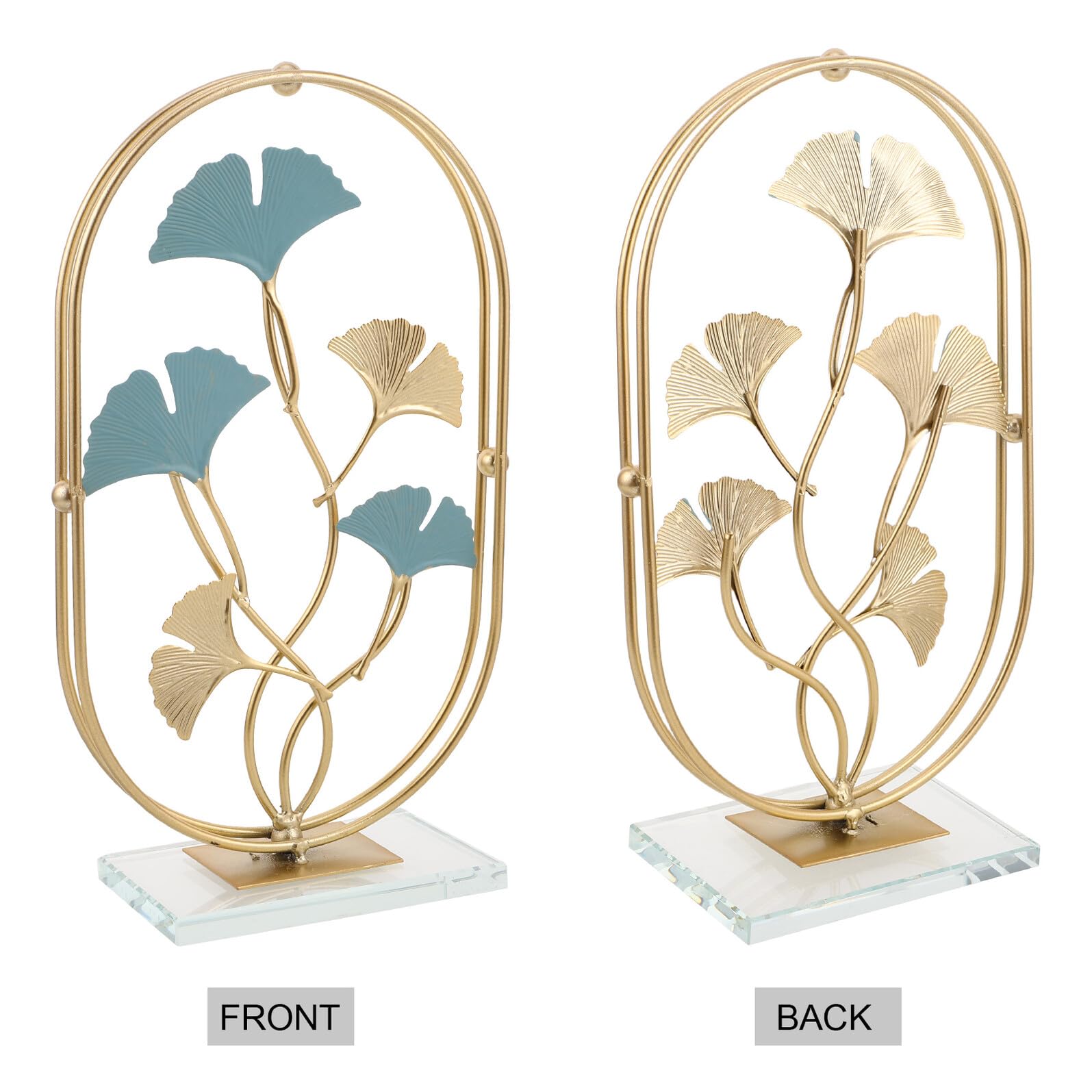 Sculpture Artistique de Feuilles de Ginkgo en Fer et Cristal Doré, Design Creux Élégant pour Décoration D'entrée et Bureau Moderne
