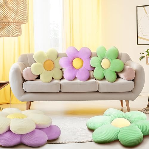 Miniatura 2 de Sratte 3 almohadas de flores de 20 pulgadas con forma de flor de margarita, cojines de asiento de flores para adultos y niños, hogar, dormitorio,