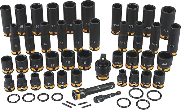 Klutch 3/8in.-Drive Chrome Molybdenum Impact Socket Set, 6-Point, Metric and SAE, 43-Pc.
