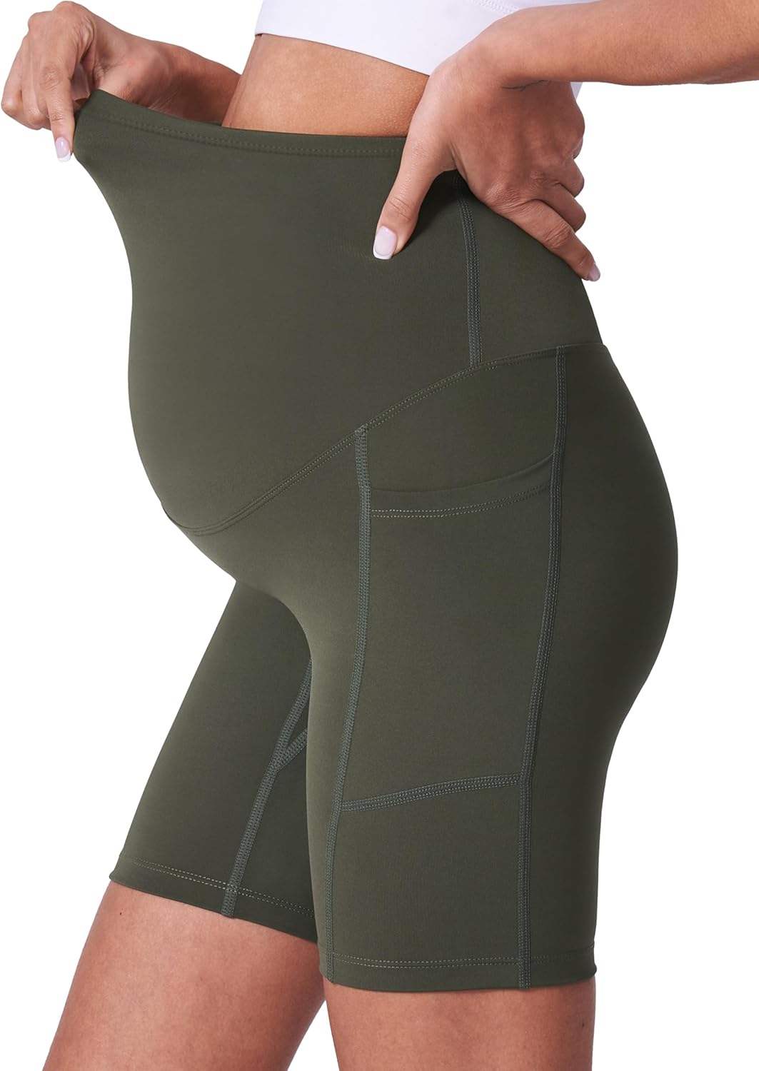 POSHDIVAH Maternity Shorts for Women Over Belly Biker Summer Pregnancy Workout Yoga Active Running Short Leggings 5"/8" - Image 3