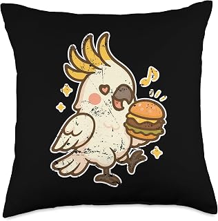 Cockatoo Burger Groove Cartoon Throw Pillow