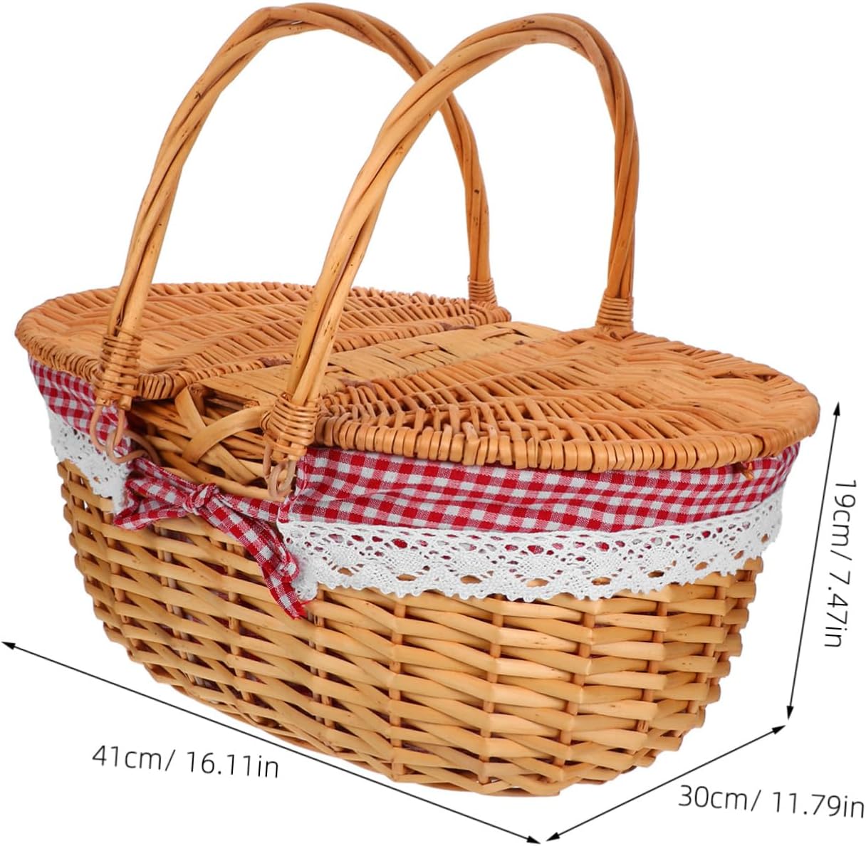 Handwoven Willow Picnic Basket with Lid and Removable Washable Liner Decorative Storage Hamper for Outdoor Picnics and Garden Gatherings Generous Capacity Stylish Design