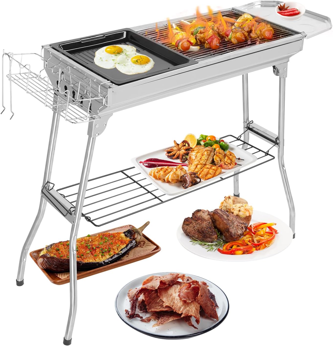 Outvita Portable Charcoal Grill, 39 x 12x 28" Foldable Barbecue Grill, Stainless Steel BBQ Grill for Outdoor Cooking Camping Hiking Picnic Garden Beach Party(Large)