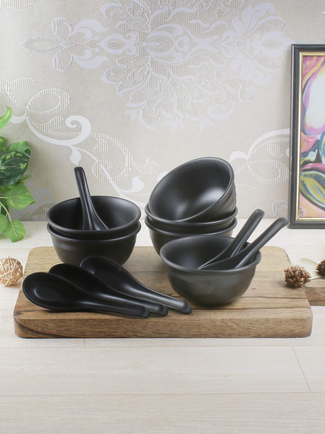 Buy Servewell Black Soup Bowls with Spoons Set of Six Online at Low