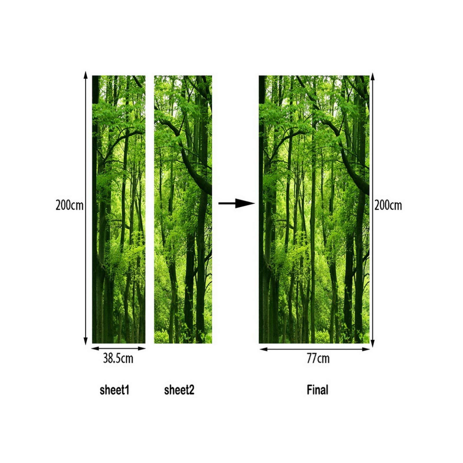 Autocollant Porte 3D Forêt Verte Et Montagnes - Dimensions 90x215 Cm, Vinyle PVC, Amovible Et Imperméable
