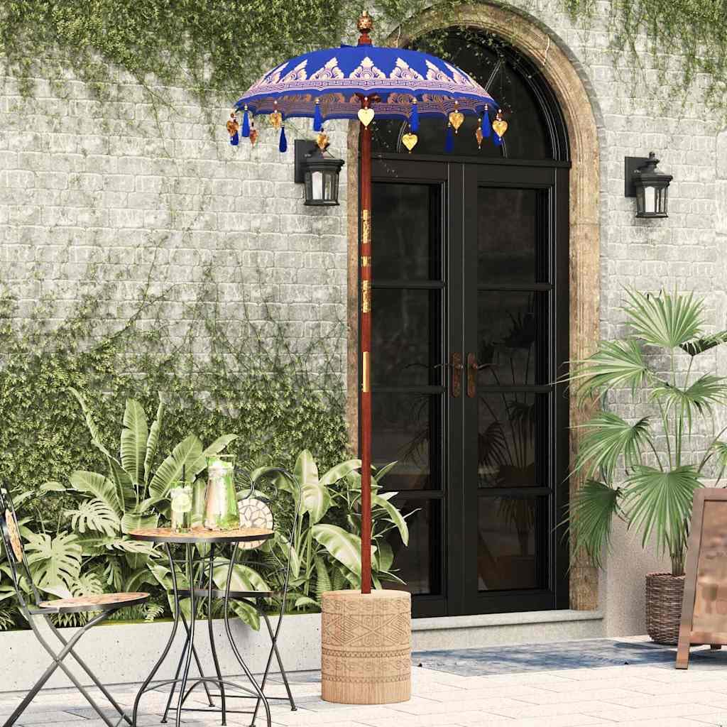Sombrilla balinesa crema 125 x 125 x 260 cm redonda de algodón bambú con palo de madera tallada a mano diseño tropical para jardín, terraza, balcón y momentos de playa