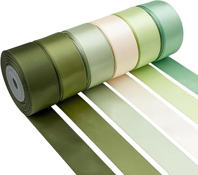 Green Satin Ribbon 1 Inch x 60 Yards Sage Green Ribbon Assorted Solid Color Double Faced Silk Satin Ribbons for Crafts, Gift Wrapping, Wedding, Bridal Shower, Flower Bouquet, Invitation, Hair Bows