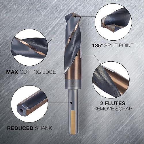 Miniatura 4 de Juego de brocas de vástago reducido, 8 piezas de brocas grandes plateadas y Deming con caja de índice de aluminio, M2 acabado negro y dorado HSS,