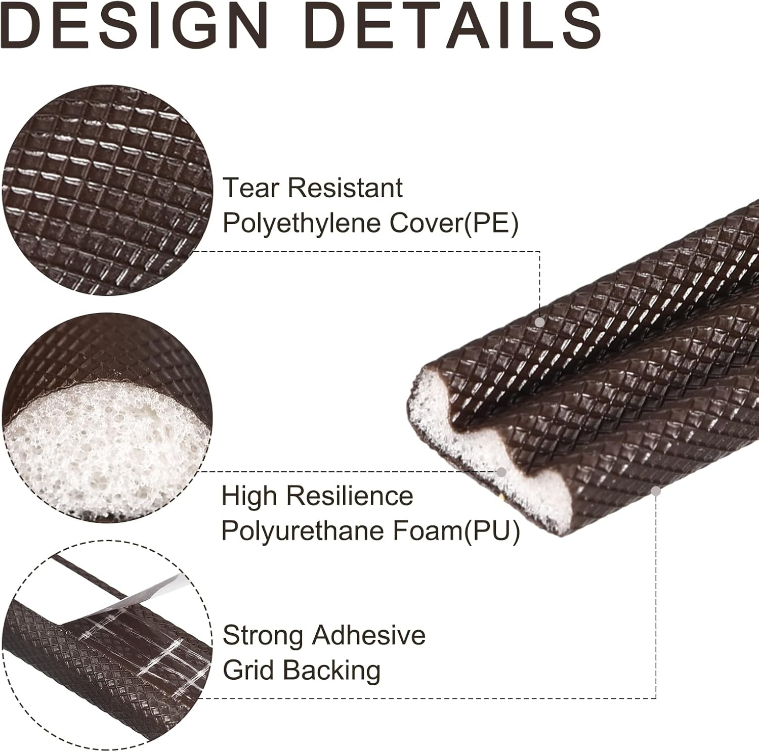 Door Frame Weather Stripping, 11Ft x 0.35" Self Adhesive Foam Window Seal Strip, Soundproof Flexible Foam Door and Window Seal Strip, Brown