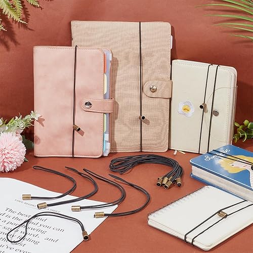 Miniatura 4 de BENECREAT 20 unidades de poliéster para cuaderno de viaje, banda elástica con extremos de cable de aleación, correa de conexión de diario negro de