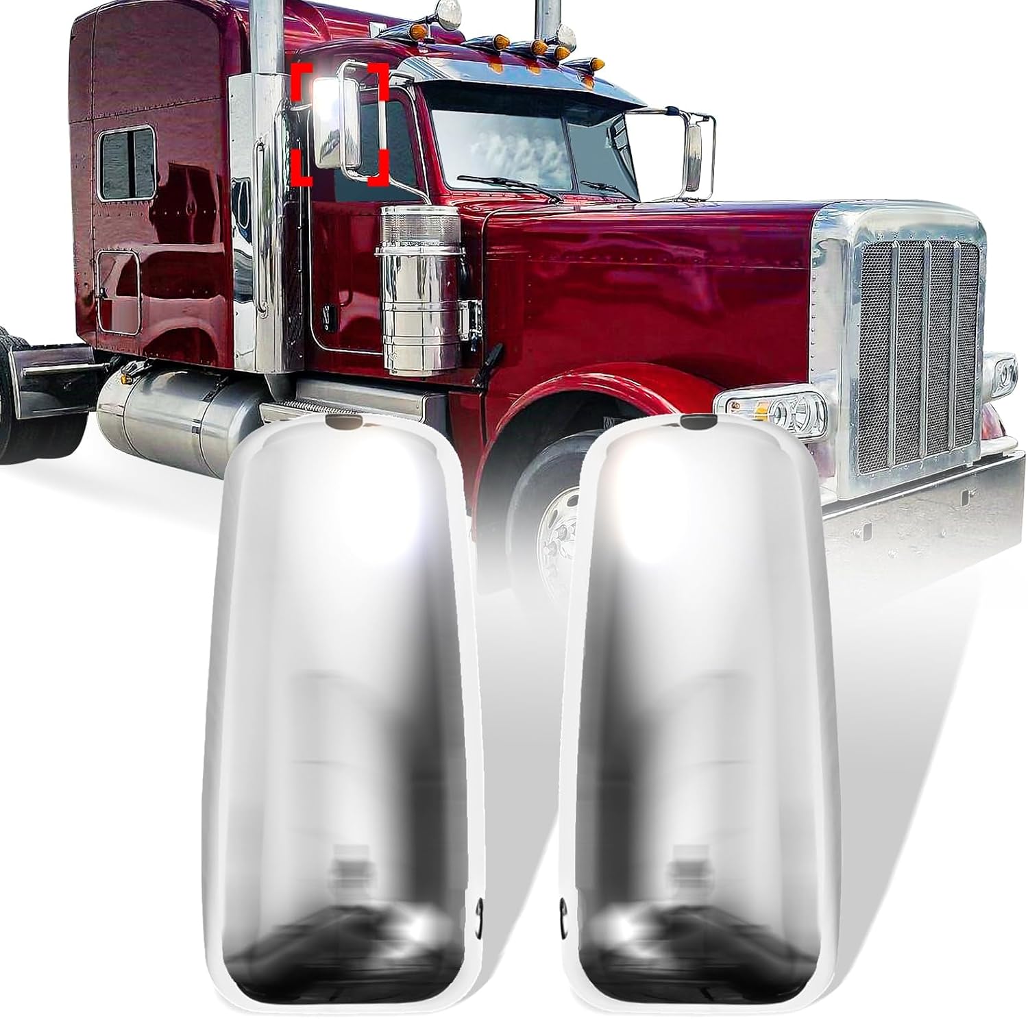 Chrome Door Mirror Cover Set Fit for Peterbilt 386 389 2008-2019, Driver Left&Passenger Right Side (A Pair)