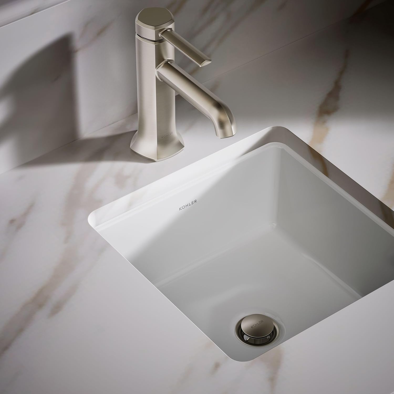 KOHLER K-8188-0 Vitreous China 11 inch x 11 inch Undermount Square Bathroom Sink, White