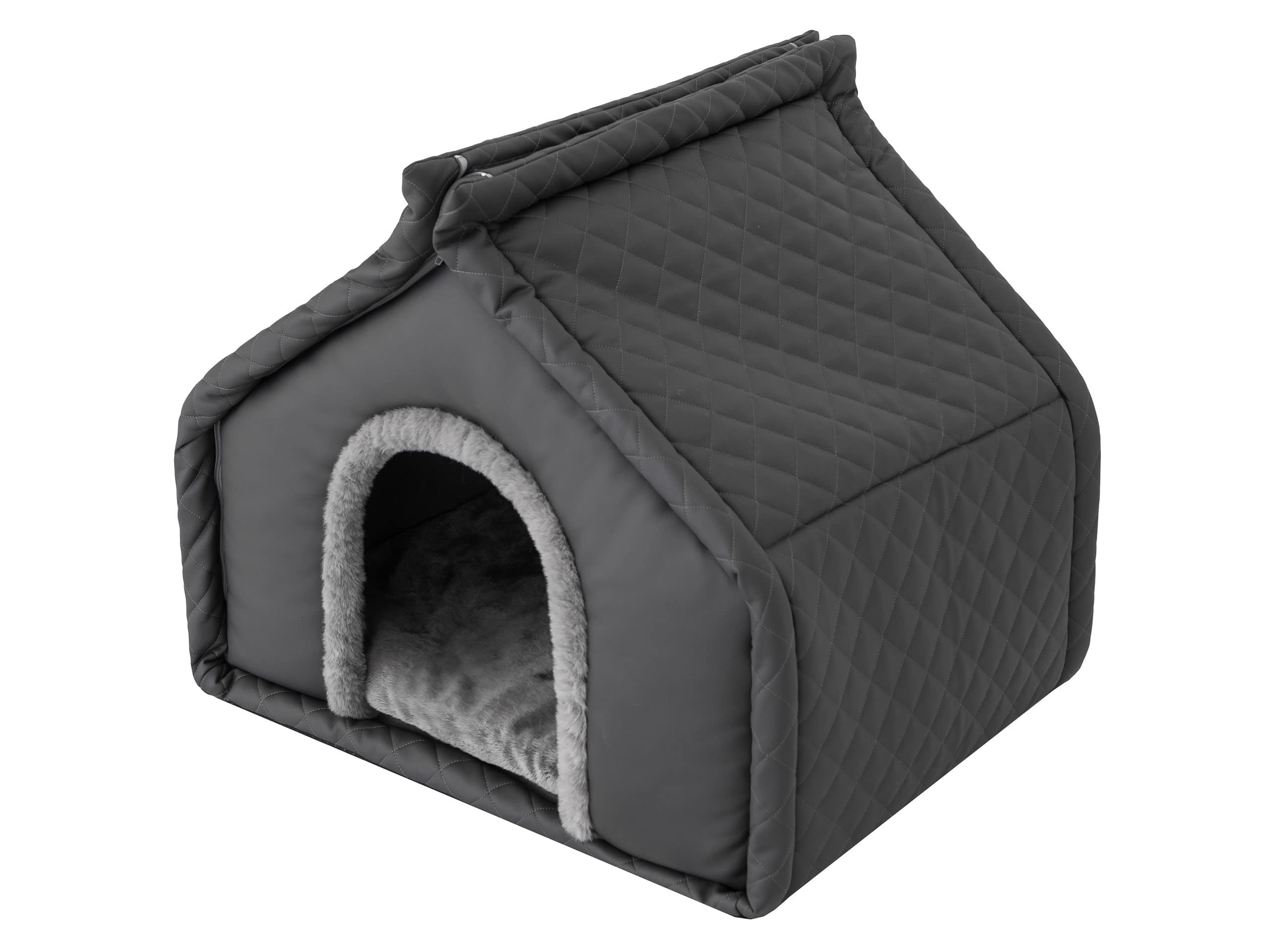 PillowPrim Domek dla zwierząt domowych, buda dla psa, buda dla psa, miejsce odpoczynku, budka dla zwierząt, domek dla psów, legowisko dla psa, rozmiar 3: 60 x 50 cm grafitowy