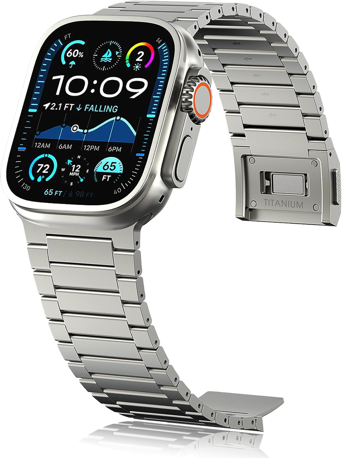 Solid Titanium Band for Apple Watch Ultra2/Ultra 49mm/Adjustable Metal Straps, 26mm Wide/Titanium Clasp and Connectors/DLC Scratch Resistant Coating