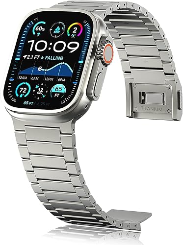 Solid Titanium Band for Apple Watch Ultra2/Ultra 49mm/Adjustable Metal Straps, 26mm Wide/Titanium Clasp and Connectors/DLC Scratch Resistant Coating