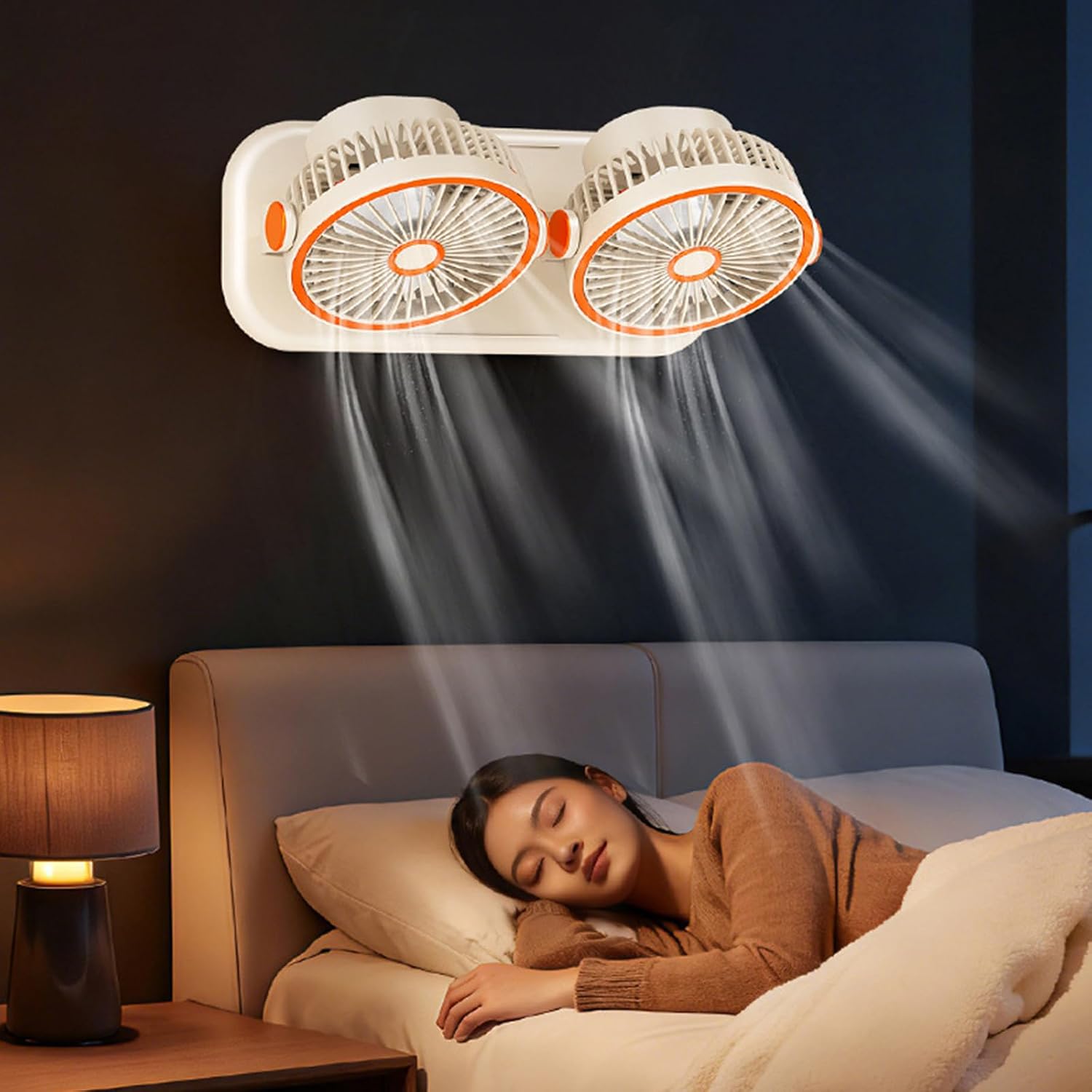 Twin Head Desk Fan, 360 Rotatable Fan, Usb C Portable Desktop with 1200mah Battery for Home