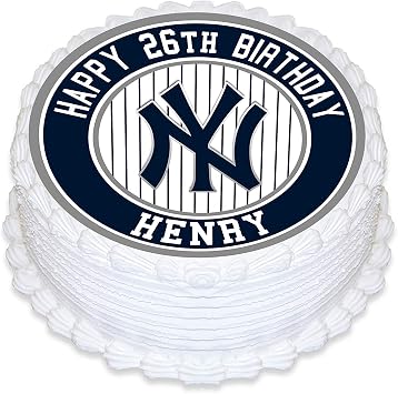 Yankees Baseball Edible Cake Topper Image Personalized Birthday Sheet Party Decoration Round