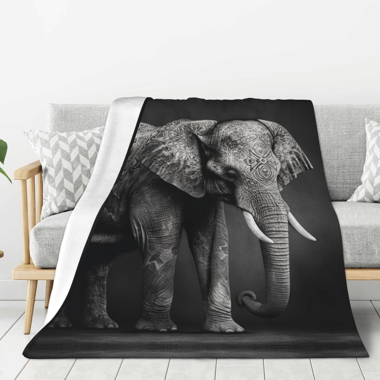 Couverture en flanelle douce plaid peluche chaude éléphant 127x101 cm