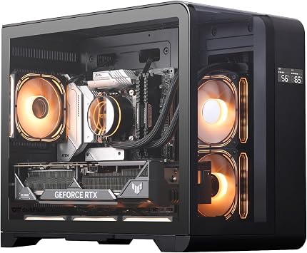 darkFlash MATX Gaming PC Case with Screen, Three Side Glass Micro-ATX Case, Curved Full View Dual, 3 PWM ARGB Fans Computer Case Pre-Installed, Type C, RTX 40 Compatible, BlackL280M