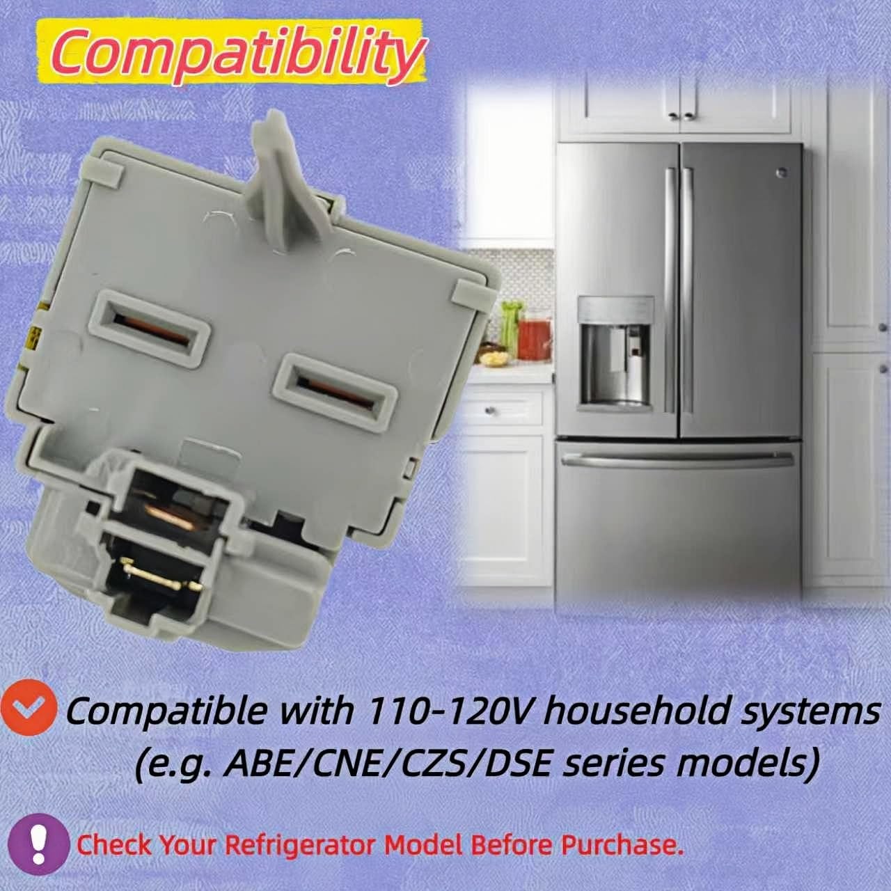 WR08X21100 Refrigerator Overload & Start Relay Universal Replacement for 1/4" Terminal Models - Compressor Protection Device