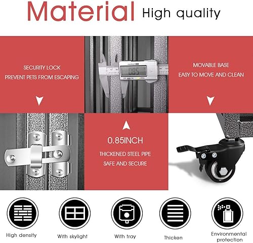 Miniatura 5 de SMONTER Jaula de perro resistente de 48 pulgadas, jaula de metal fuerte, jaula de casa para mascotas con 4 ruedas de bloqueo