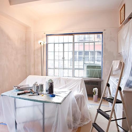 Miniatura 4 de Hoja de tela de gota, paquete de 6 paños de plástico, lonas de pintura de plástico, paños antipolvo para suministros de pintura, funda de sofá y