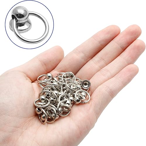 Miniatura 4 de Kyuionty 60 remaches de cabeza redonda con anillo de tracción, 0.31 pulgadas de cuero para manualidades, remaches de tuerca de metal para cartera,