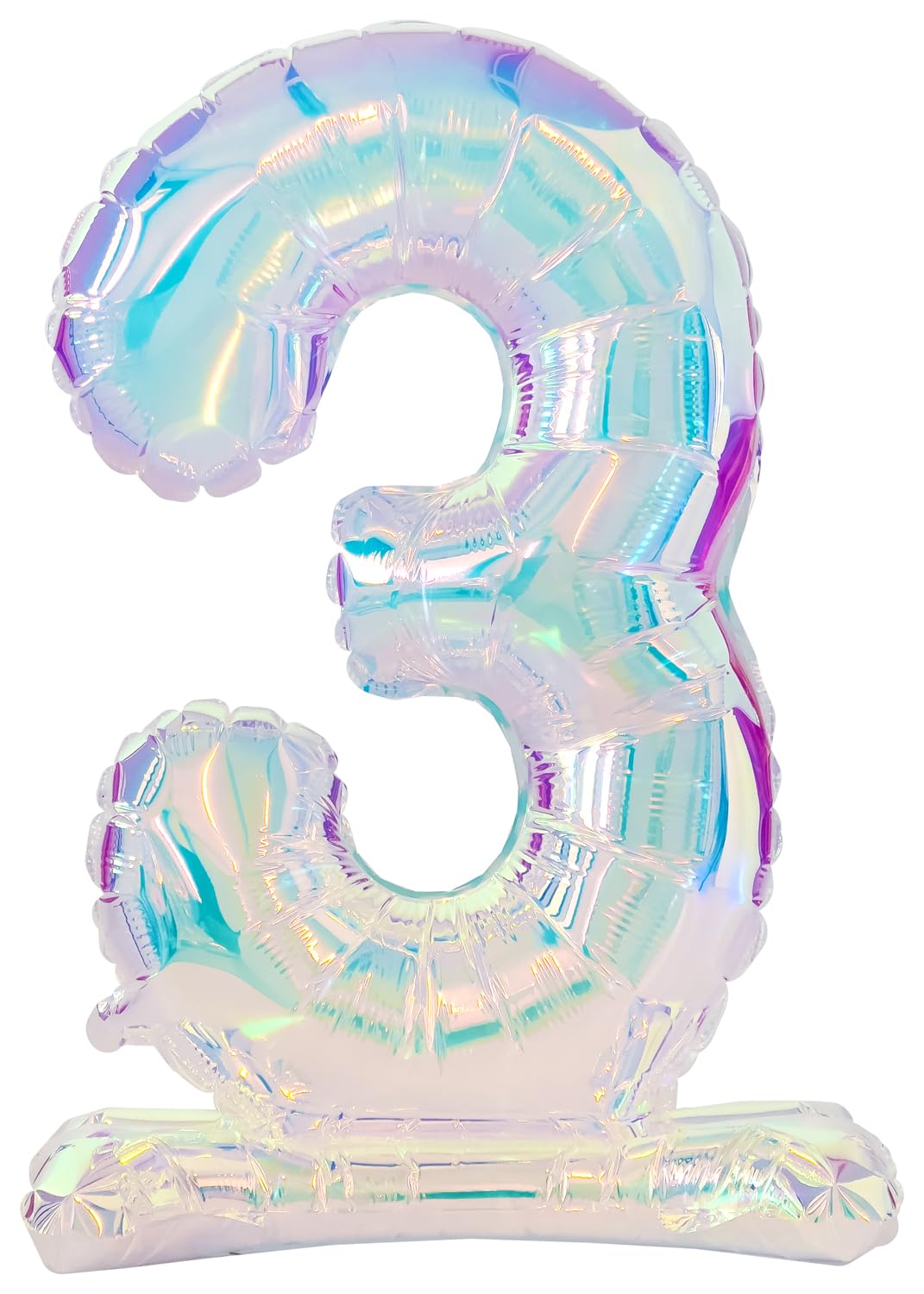 Folat 62948 Zahl Luftballon 3 Irisierende holographische Stehender Folienballon 72 cm - kein Helium erforderlich - Party Dekorationen für Geburtstag Babyparty Hochzeit Jubiläum Deko