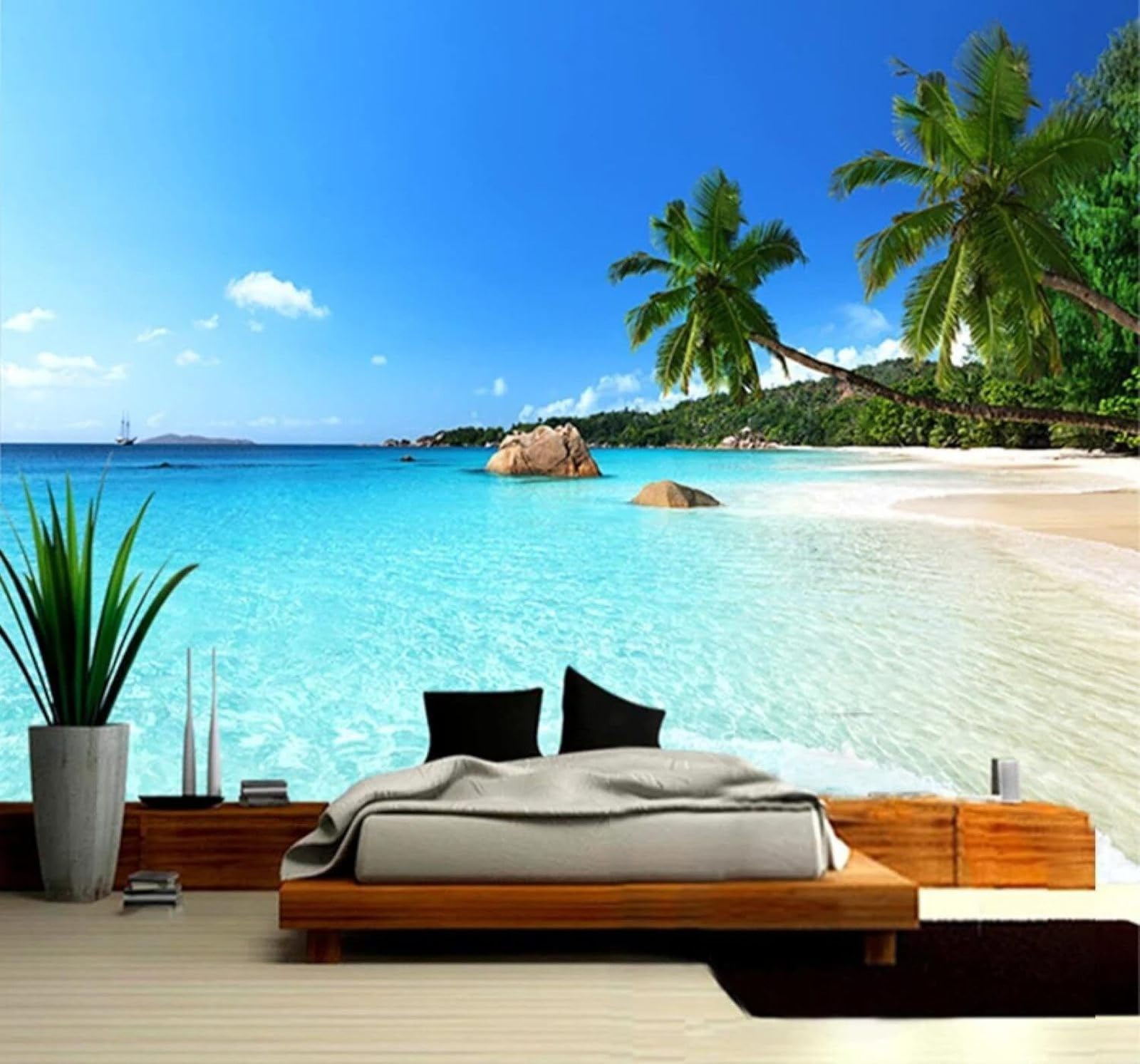 XLMING Blue Sky Sea Palm Trees Coast Scenery 3D Wallpaper Luxury Home Dining Decor Paste Sofa Living Room The Wall for Bedroom Mural-150cm×105cm