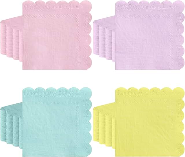 120 Pcs Pastel Napkins,5 X 5 Inch Easter Paper Napkin Scalloped Pastel R...