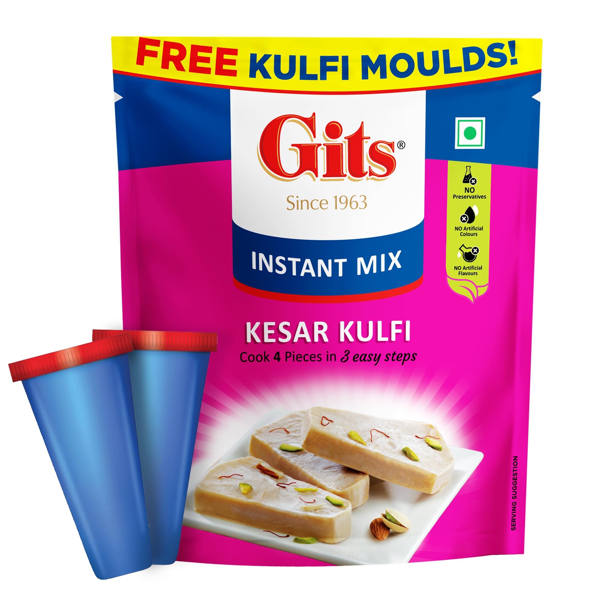 Gits Kesar Kulfi Dessert Mix with Free Kulfi Moulds, Pure Veg, 100g
