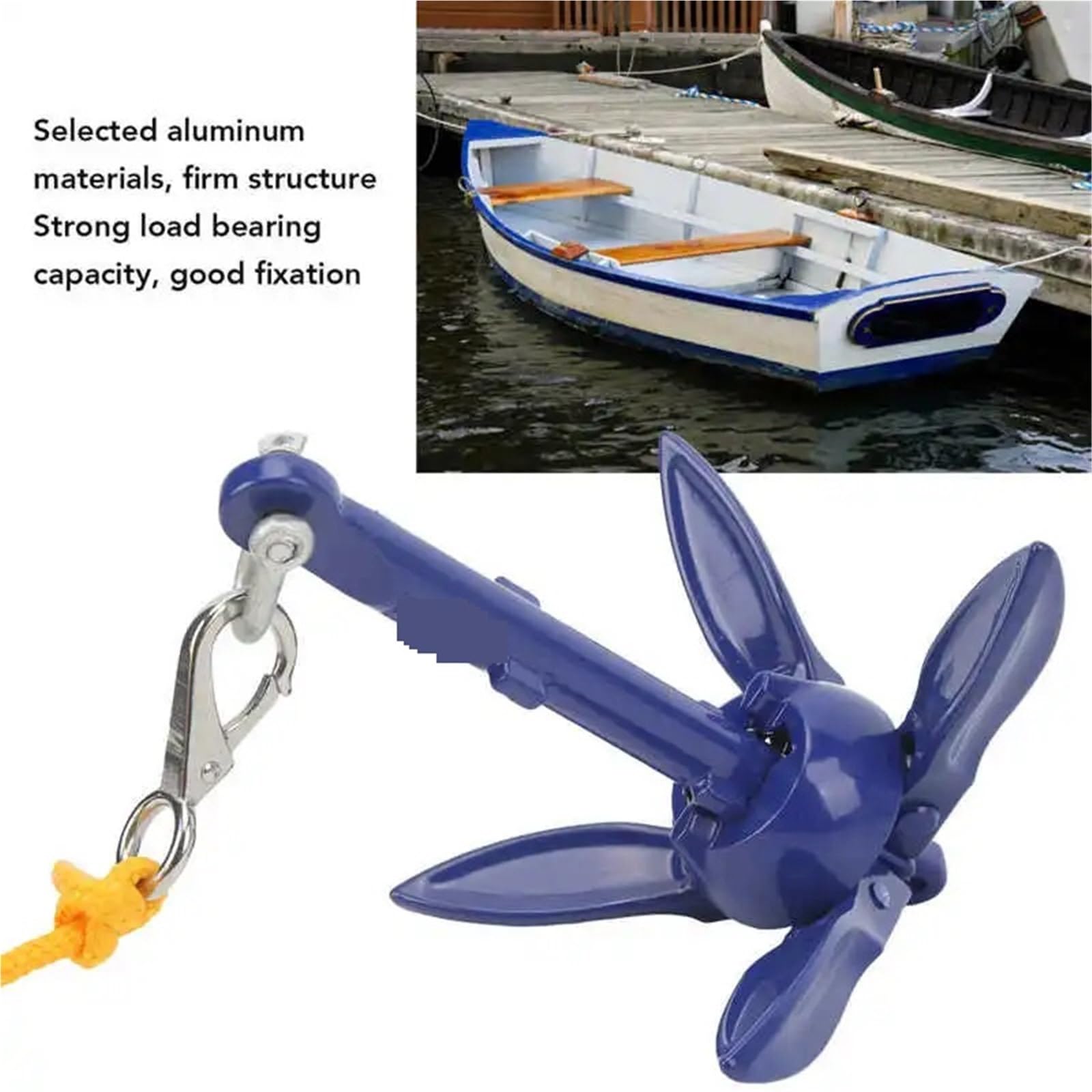 Ancre Marine for bateau, grappin, canoë, petite motomarine légère en aluminium, Kit d'ancre pliante for de corail, mauvaises herbes, fond de roche