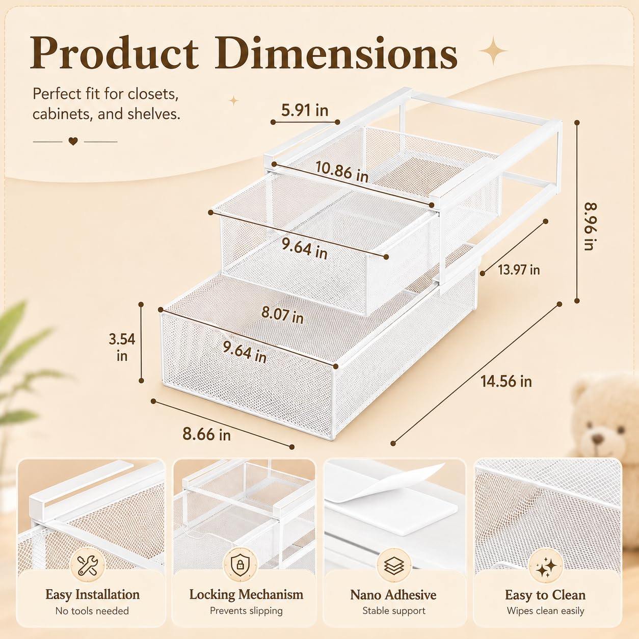 Unterwäsche-Schubladen-Organizer für Schrank, Hängender Ausziehbarer BH-Socken-Lingerie-Aufbewahrungskorb - Doppelschichtiger Mesh-Unterwäsche-Organizer