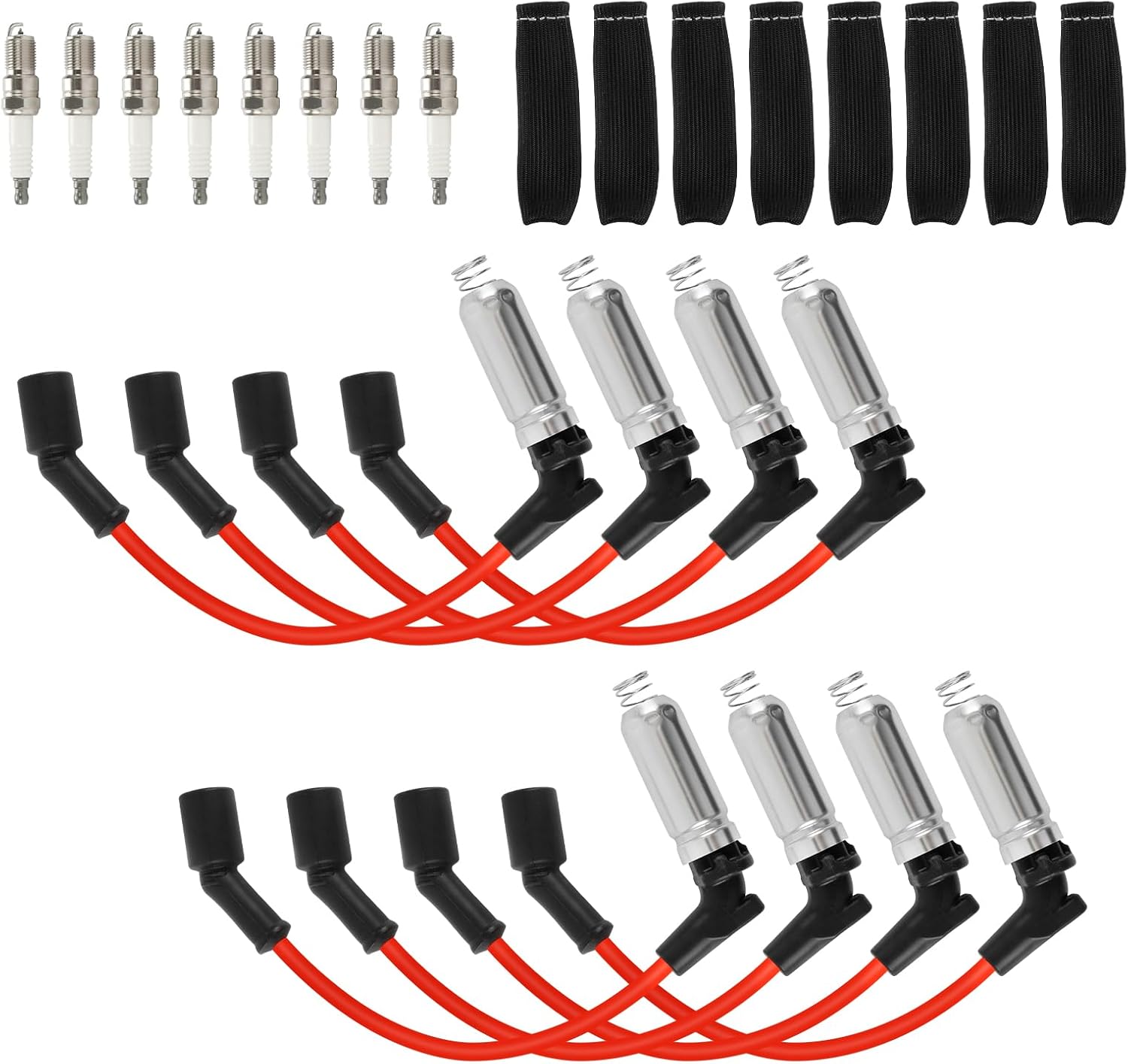 41-110 Iridium Spark Plugs Wires with Heat Shield M8-4832 Compatible with Chevy Silverado Suburban Avalanche Express Tahoe GMC Yukon Sierra Savana 5.3 6.0L 6.2L, Set of 8