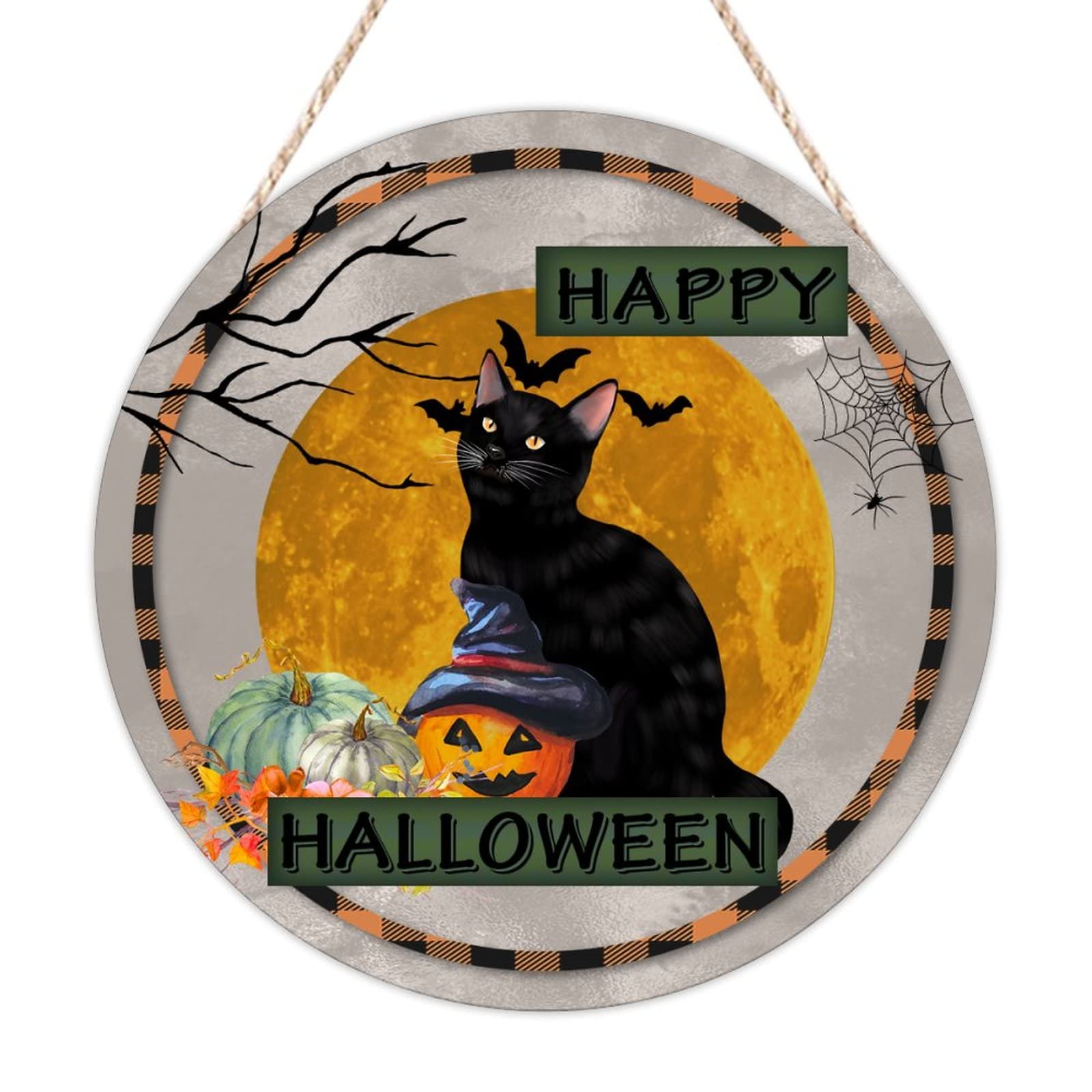 Panneau Halloween en bois citrouille noir pour décorer votre porche et accueillir vos invités