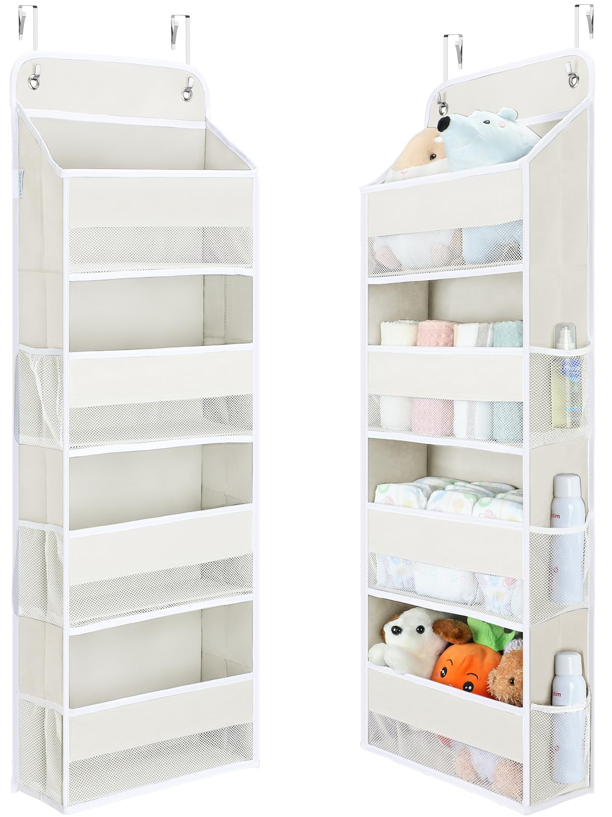 Yecaye Over the Door Organizer, 35.2lbs Load Toy Stuffed Animal Storage, Bathroom Organizers and Storage for Nursery Newborn Baby Essential Stuff Dorm Room Essentials, Cream White 4 Tier