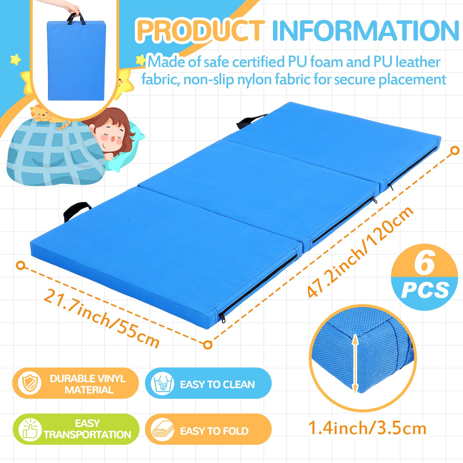 Tapis De Sieste Pliable Tout-Petit 50x117 Cm Avec Oreiller & Couverture – Sac De Couchage Portable Enfant