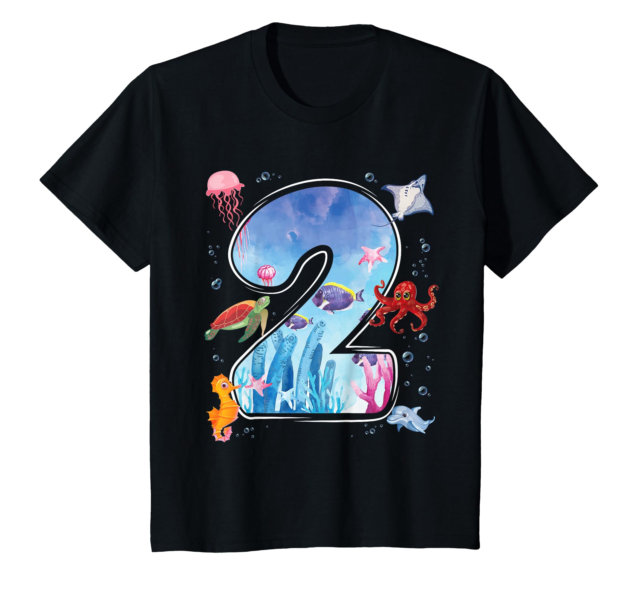 Kids 2nd Birthday Party Ocean 2 Year Old Sea Fish Aquarium Boy T-Shirt