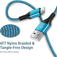 Vista 3 de Cable USB C de carga rápida tipo C de 6 pies, paquete de 5 cables de carga de nailon para Samsung Galaxy A17 A16 5G A12 A32 A52 S23 S22 S21 A14 A13