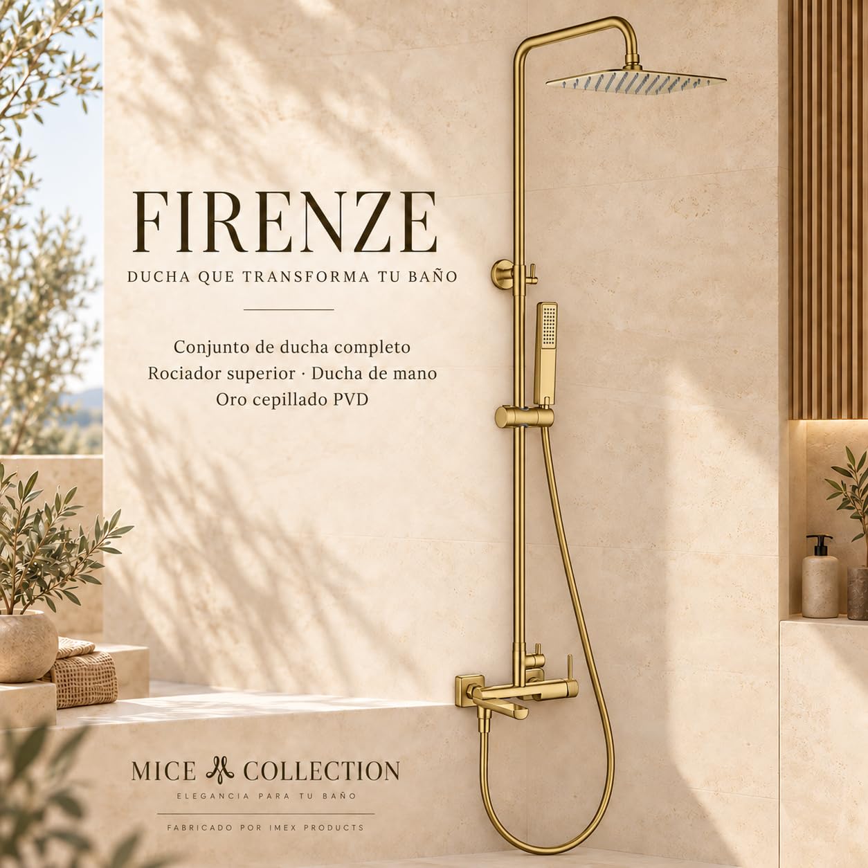 Columna de ducha para bañera monomando Firenze Oro Cepillado PVD