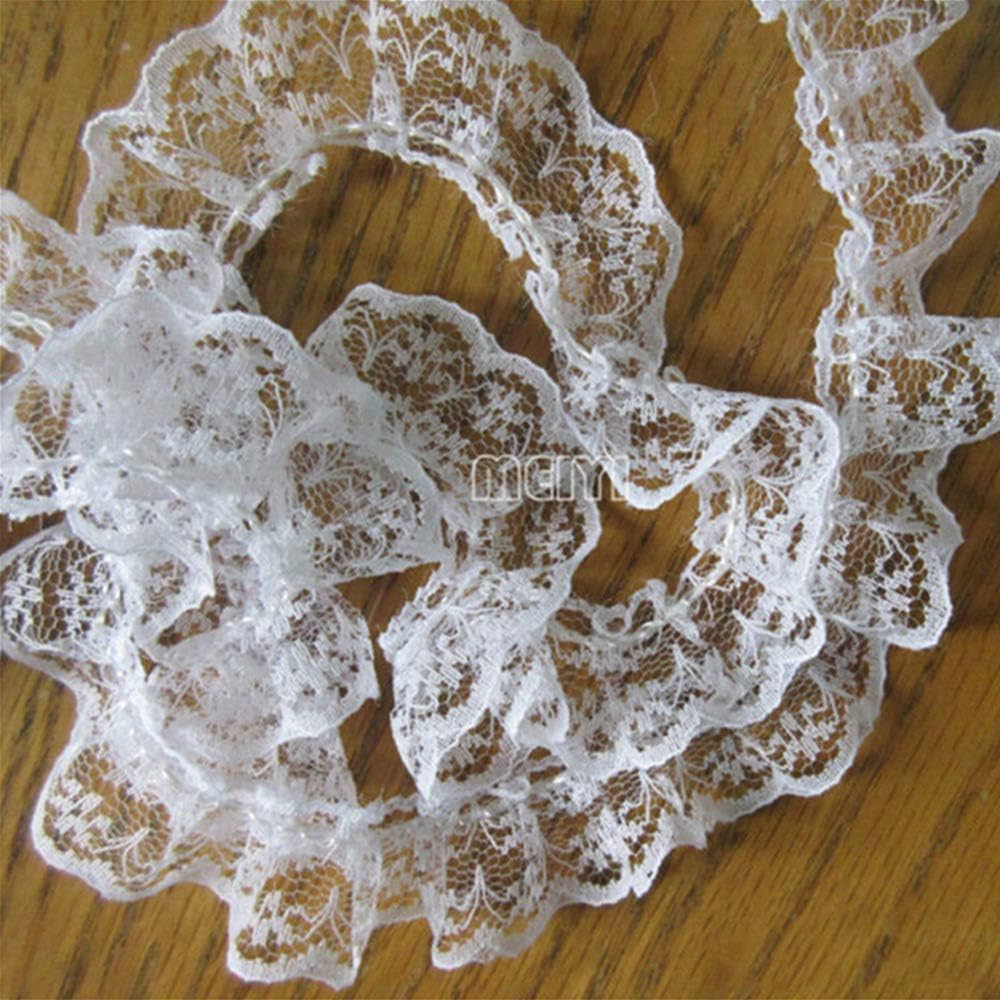 10 Meters Pleated Organza Lace Edge Gathered Mesh Trim Ribbon 2 cm Width Vintage Style White Edging Trimmings Fabric Embroidered Applique Sewing Craft Wedding Bridal Dress Embellishment DIY Decor
