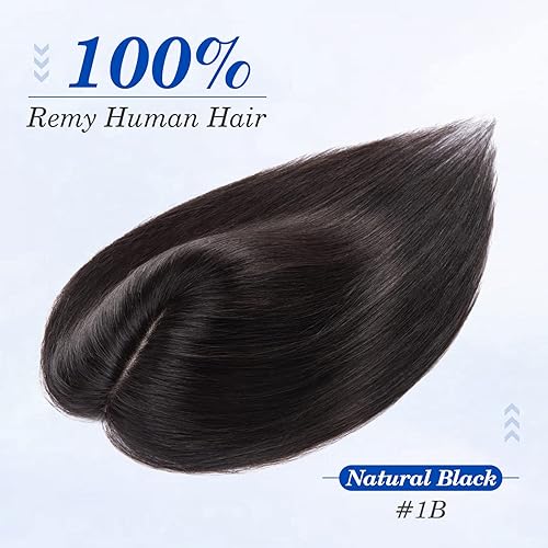 Miniatura 2 de Benehair Toppers de cabello humano real de 12 pulgadas para mujer, densidad del 130 %, 4 x 4.7 pulgadas, base de seda hecha a mano, pelucas de