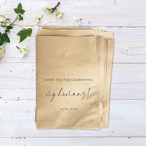 Miniatura 3 de MAGJUCHE Bolsas de regalo para perros, paquete de 50 bolsas de papel kraft con texto en inglés "Thank You For Celebrating My Humans" para mascotas