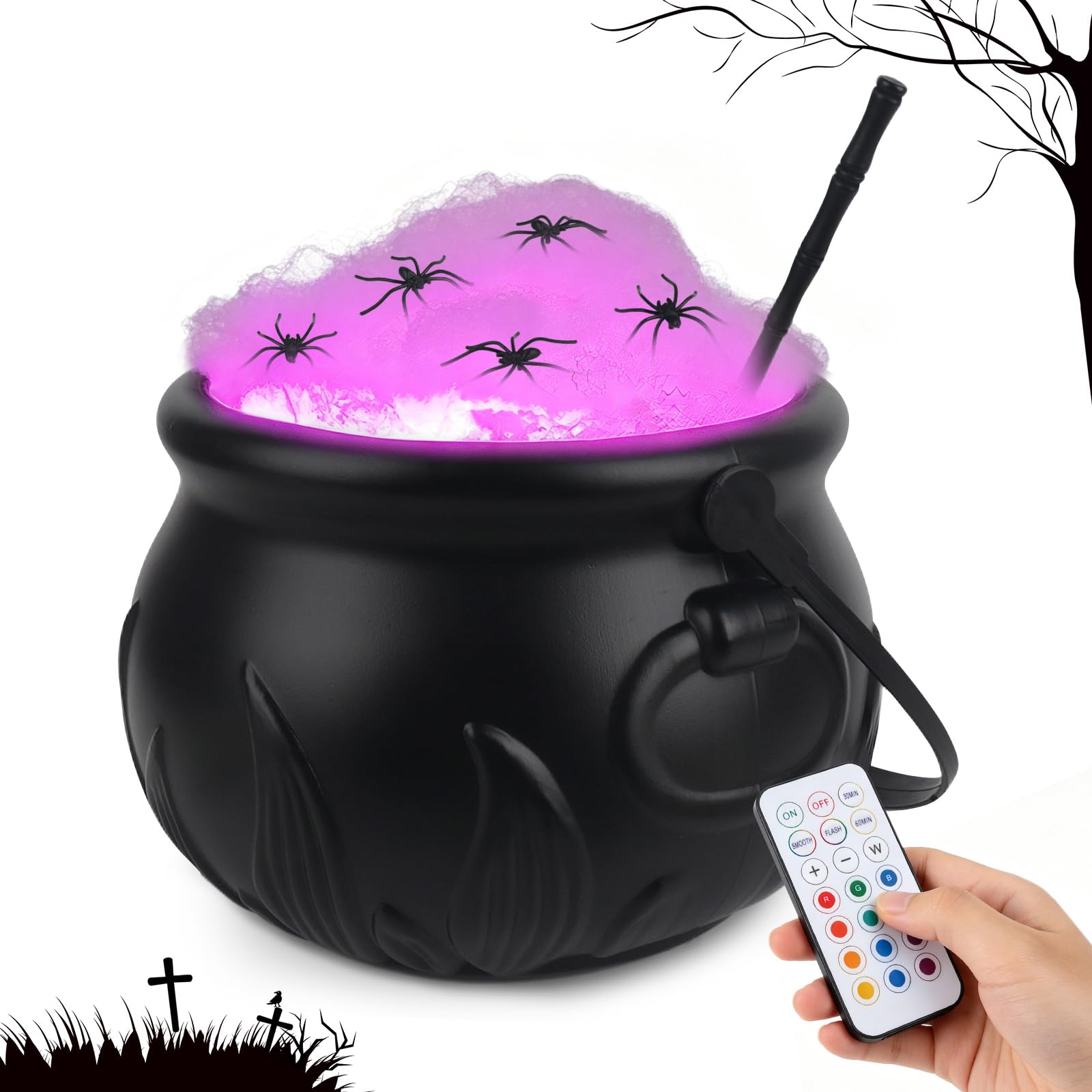Zogxyc Halloween Witches Cauldron with Remote Control, Plastic Cauldron Pot